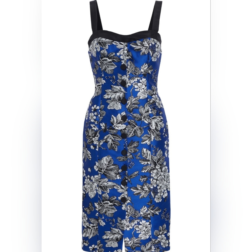 NWT CAROLINA HERRERA Resort 2021 Floral Jacquard Midi Dress - Cobalt Blue Size 8